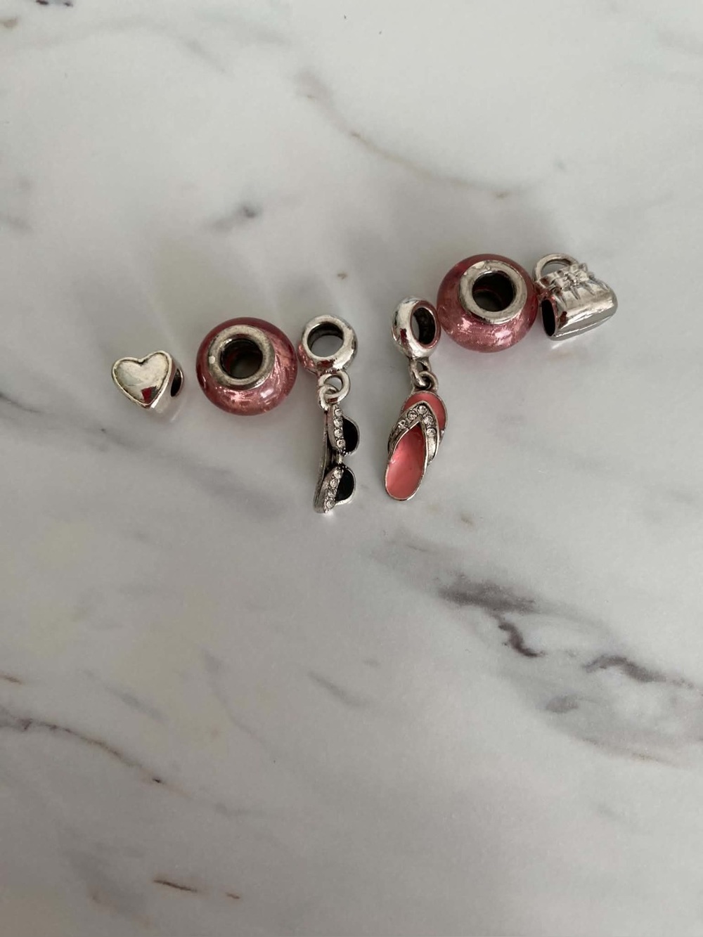 GUC- Pink Murano-Style Glass and Silver Charm Bead Set (silver-tone)